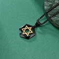 Stainless steel black hexagonal pendant with golden hexagram on a black box chain - With Black Chain / Black Gold Pendant with Black Chain