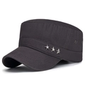 Dark grey cotton cadet hat with three silver metal star rivets on the side for men - Adjustable / Dark Gray