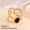 Adjustable golden stainless steel open ring with a black oval centerpiece for women - Gold Cross Line Black Oval Style