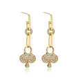 18K gold plated clover drop earrings with micro-set zircon on white background - 42601-Clover/Club Pattern / Gold