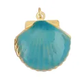 Enameled teal scallop shell locket pendant in gold-plated finish for necklaces - Aqua Blue Shell Locket