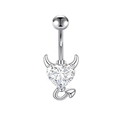 316L stainless steel navel ring featuring a silver little devil heart crystal pendant - Steel White