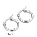 Minimalist 12mm silver stainless steel hoop earrings for women in a polished finish - 12mm