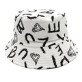 Witte vissershoed met zwarte hart- en lettergraffiti-print voor zonbescherming - M (56-58cm) / Wit