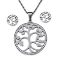 Silver tree of life jewelry set with hollow round crystal pendant and matching earrings - Steel Color Tree Of Life Jewelry Set [No Chain] (KS94267-K)