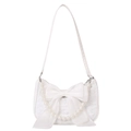 Borsa a spalla bianca con grande fiocco di raso e catena di perle decorativa alla moda - Bianco
