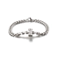 Men's silver stainless steel Cuban chain bracelet featuring a cross charm on white background - Steel Color (KB124332-KFC)
