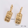Gold stainless steel rectangle earrings with engraved mystic eye, moon and star designs - Tarot Style All-Seeing Eye Dangles (AMLEH136)