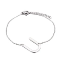 Bracciale in acciaio inossidabile argento con pendente lettera U e chiusura a moschettone - Stile Lettera U (KB116103-K)