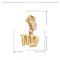 Detailed view of 14K gold plated Virgo zodiac pendant with dimensions and weight specs - Virgo