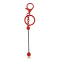 DIY beaded keychain with red lobster clasp, metal ring, and stainless steel beading rod - Red