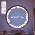 Modern white crystal ring lamp with USB power cable and switch for home decoration - White Crystal (white Frame Monochrome Cool Light) / Brown Kraft Paper Box Packaging (17*10.5*20.5cm)