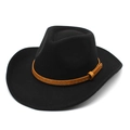 Classico cappello da cowboy in lana nera con fascia intrecciata marrone vista laterale - Nero