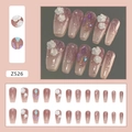 Pink and purple gradient press-on nails with 3D floral accents and glitter details - Z526 Milky White Camellia