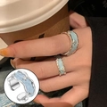 Elegant silver chain ring with light blue enamel heart and shimmering small crystals - Open Adjustable / Light Blue Enamel Wave Style (JZ6479)
