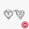 S925 sterling silver heart-shaped stud earrings with sparkling cubic zirconia stones - Double Heart Hollow Zirconia
