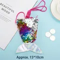 Sparkly multi-color sequin mermaid tail crossbody coin purse with silver laser tail detail - Rainbow