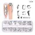12-grid nail art set with various clear white flatback crystals and 3D gems - Transparent White Shaped Crystal Style (03#)
