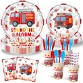 Set festa pompiere con piatti camion rossi, bicchieri e posate colorate vivaci - Set Combinato Camion dei Pompieri (7"+9"+Bicchieri+Tovaglioli)