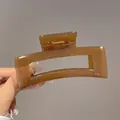 Large amber square hair claw clip in translucent resin, measuring 10cm in length - Square Jelly Coffee-10.5cm