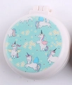 Pink foldable hairbrush with cute cartoon unicorn design and built-in compact mirror - Blue Pony With Wings