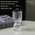Bougeoir en verre transparent vintage avec texture côtelée et base décorée de perles - Petit Bougeoir Coupe-Rayures Verticales