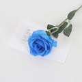 Single lifelike blue velvet faux rose with long green stem for elegant home flower decor - Round Silk Blue
