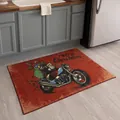 Christmas welcome mat featuring Santa Claus on a vintage motorcycle with Merry Christmas text - Christmas Doormat-5
