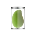 Light green mango-shaped makeup sponge in a clear cylinder case with silver lids - Cyan Mango (Tubed)