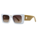 Modern square sunglasses featuring a white frame and mustard yellow wide temples - White Frame Tea Lens Brown Legs (C7)