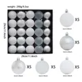 Tabella taglie dettagliata per 25 palline di Natale argento con diametro 6cm e peso kit - Confezione da 25 / Argento