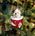 Kreativer Weihnachtsstrumpf-Anhänger mit süßem weißem Bulldoggen-Welpen und Rentiergeweih - Dalmatiner Typ 2