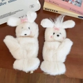 Moffole Shih Tzu in peluche bianco con fiocchi rosa e fodera calda invernale da donna - Stile flip-top