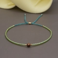 Bohemian style green seed bead bracelet with a brown gemstone and adjustable blue cord - Teal Rope/Brown Faceted Bead/Green Bead(BR0124)