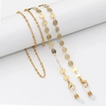 Chic multi-layered golden eyeglass chain with sequins and non-slip silicone loops - 70cm / Disc