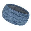 Detail of blue knitted winter headband showing soft grey fleece lining texture - Haze Blue