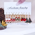 Christmas earrings set with Santa, tree, and wreath charms on a jewelry card - Style 3 (5 Pairs Set)