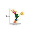 Gold butterfly flower ear stud with vibrant multi-colored zircon and screw back - Vertical Five-Bead Style (0162-10#) / Gold Yellow