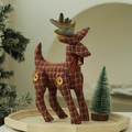 Christmas reindeer fabric ornament with red plaid pattern and festive metal bell - Red Plaid Christmas Reindeer