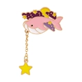 Pink enamel whale brooch with purple clouds and a hanging yellow star gold-plated pin - Pink Whale Star and Moon Chain Style (C2361-2)
