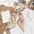 Vintage beige silk scarf with orange gear pattern tied on a brown leather handbag - #412 Mechanical Watch Milk Tea