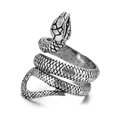 Retro punk silver alloy snake wrap ring with detailed scales and gothic style - Adjustable Open / Style 3 (Antique Silver Wrap)