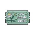 Pin's en émail vert menthe style timbre avec marguerite et texte Ya Book Club - Club de Lecture YA (Sarcelle)