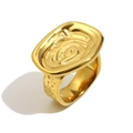 Elegante anillo de acero inoxidable chapado en oro de 18K con textura espiral y martillado - US 6 / Dorado