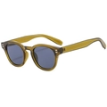 Classic oval sunglasses with olive green frames and silver stud accents on white background - C02 Army Green/Grey Lens