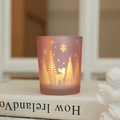 Pink frosted glass Christmas candle holder with reindeer and snowflake motifs - Pink Tree & Deer / Small (5.5*6.5cm) / Pink