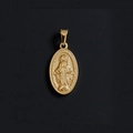Oval portrait coin pendant in 18K gold-plated titanium steel with embossed religious figure - M13 (Mini Portrait Oval)