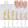 Detail of 0.5mm gold and rose gold metal nail art bars in various lengths for manicure - GZMD-02 Gold/Rose Gold Straight Rods