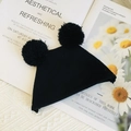 Black knit hat with double pom-poms for 20cm cotton dolls on decorative background - For 20cm Doll / Black Pompom Hat