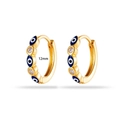 Boho Gold 12mm Creolen mit blauem Emaille Auge der Fatima und weißen Zirkonia Steinen - 374-1# Dunkelblaues Böser Blick (Paar) / 12mm